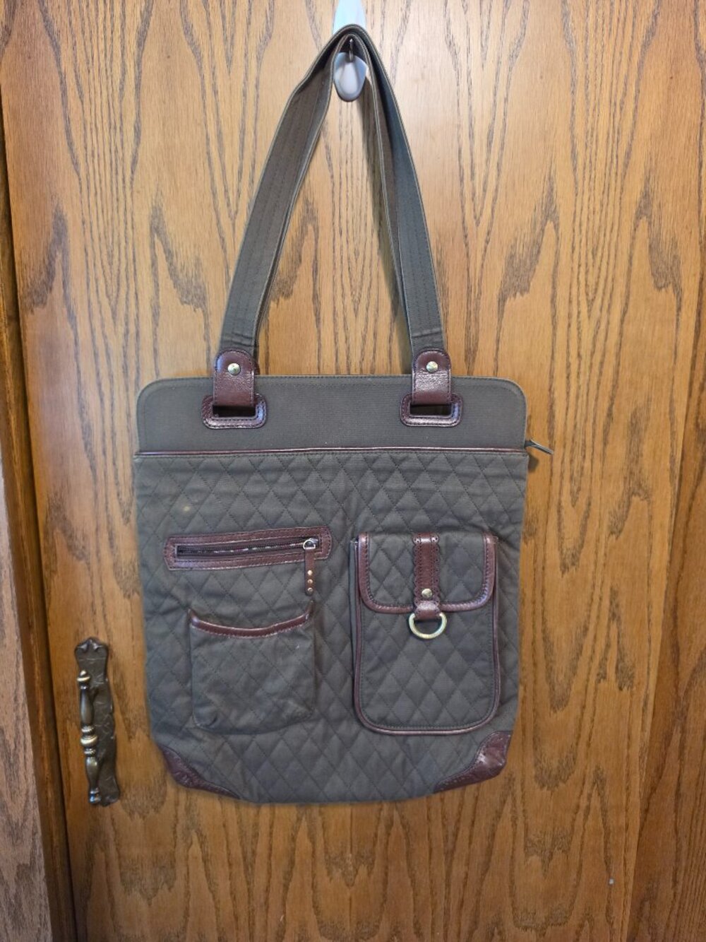 Vera Bradley Vintage Quilted Utility Pocket Tote - Olive Brown